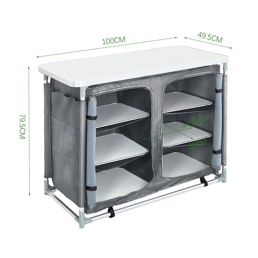Aluminum Camping Kitchen Unit Folding Storage Shelf Station Cook Table Outdoor