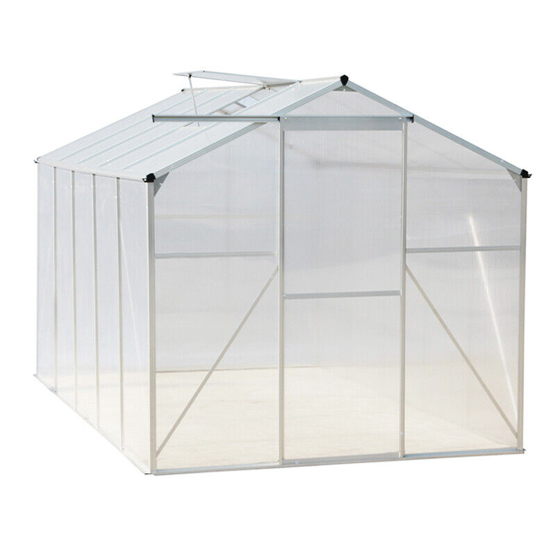 Walk-In Garden Greenhouse Heavy Duty Alum Frame Polycarbonate w/ Apex Roof Vent