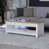 Farmhouse Coffee Table with Storage Shelf, Oak Two-Tone Wooden Living Room Table