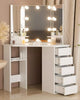 Corner Dressing Table with LED Lights Vanity Makeup Desk with Mirror & 5 Drawers