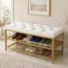 2-Tier Velvet Top Bamboo Gold Metal Shoe Rack Stand Shoe Storage Shelf Hallway