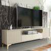 200cm TV Unit – Fluted Fronts, 2 Doors, Drawer, Gold Legs & Handles, Modern Luxe