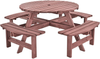 Round Picnic Table 6 Seater Solid Wood Garden Dining Bench Parasol Hole Set 90cm