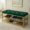 2-Tier Velvet Top Bamboo Gold Metal Shoe Rack Stand Shoe Storage Shelf Hallway