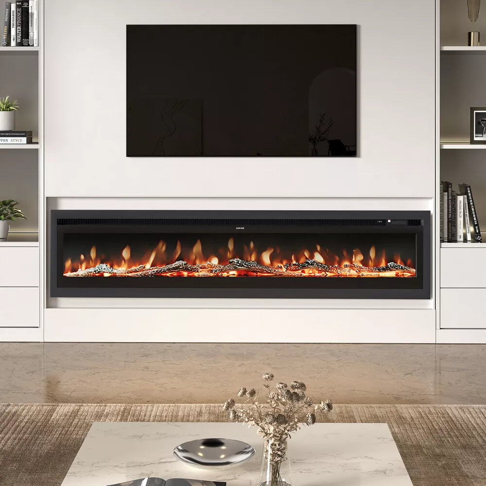 Electric Fireplace Media LED Wall Fire Wall Mounted / Standing Heater 40-100in