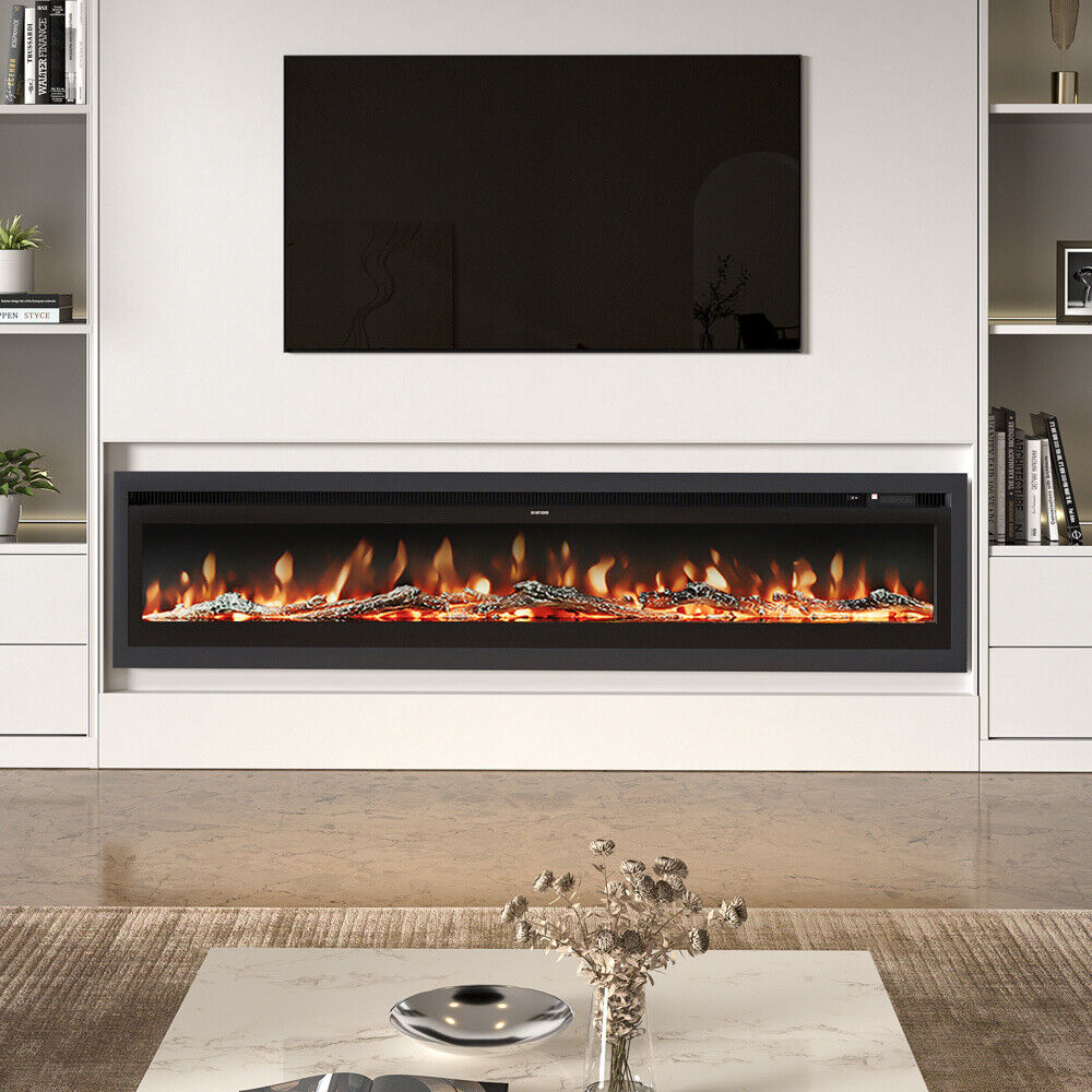 LED Fireplace Media Wall Fire Wall Mounted / Standing Electric Heater 40-100in