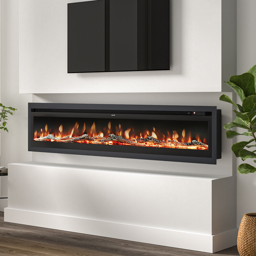 LED Fireplace Media Wall Fire Wall Mounted / Standing Electric Heater 40-100in