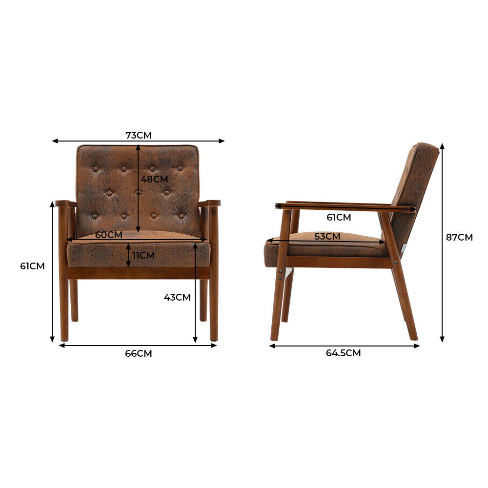 Accent Armchair Wooden Armest Frame Single Padded Sofa Chair Leisure Guest Seat