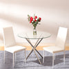 Round Glass Dining Table 4 Chairs Chrome Legs Home Kitchen Shop Office Furniture
