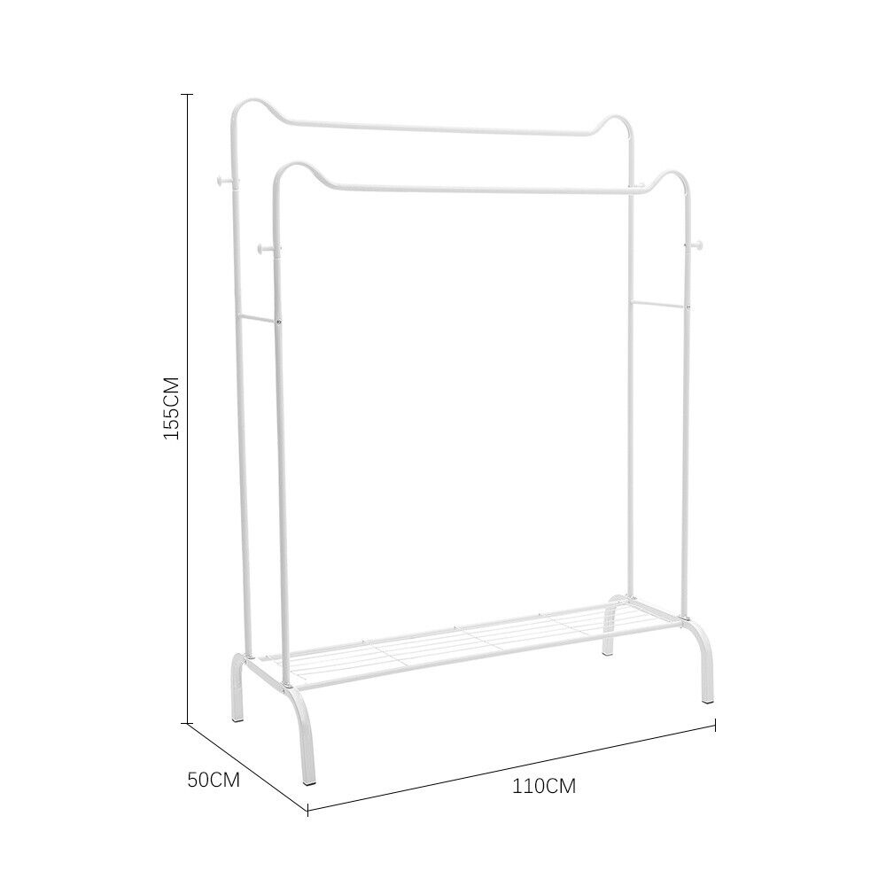 Heavy Duty Double Clothes Rail Cloth Rack Open Wardrobe With Shelves &Shoe Stand