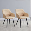 2 pcs Faux PU Dining Chairs Armchairs Armrest with Black Metal Legs Xmas Gift UK