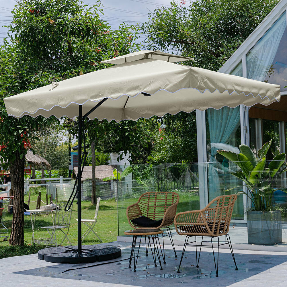 2.5m Home Garden Sun Shade Umbrella Outdoor Patio Square Parasol Cantilever Base