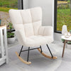 Ergonomic High Back Rocking Chair Linen Patchwork Rocker Armchair Recliner Seat