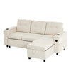 L-Shaped Pull Out Sofa Bed with Storage Corner Couch with USB, LED, Cup Holders