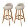 2pcs Breakfast Bar Stools Low Back Linen Padded High Chair Wooden Legs Barstool