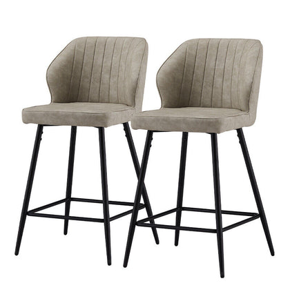 2 Pcs PU Bar Stools Kitchen Chair Seat Height 66cm Brown Beige grey