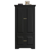 Storage Cabinet Wardrobe 4 Door Shelves Compact Multipurpose White Black MDF