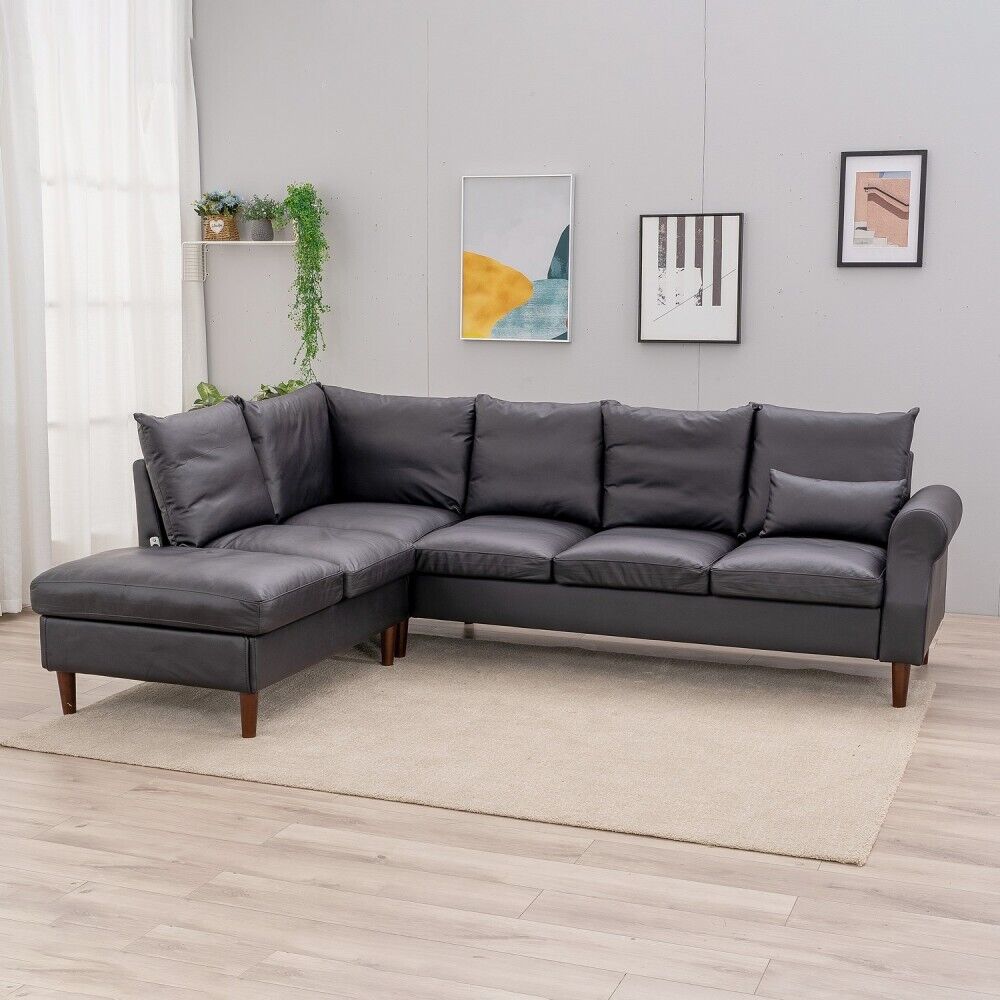 L-Shaped Corner Sofa, Sectional Couch with Built-in USB Port Chaise