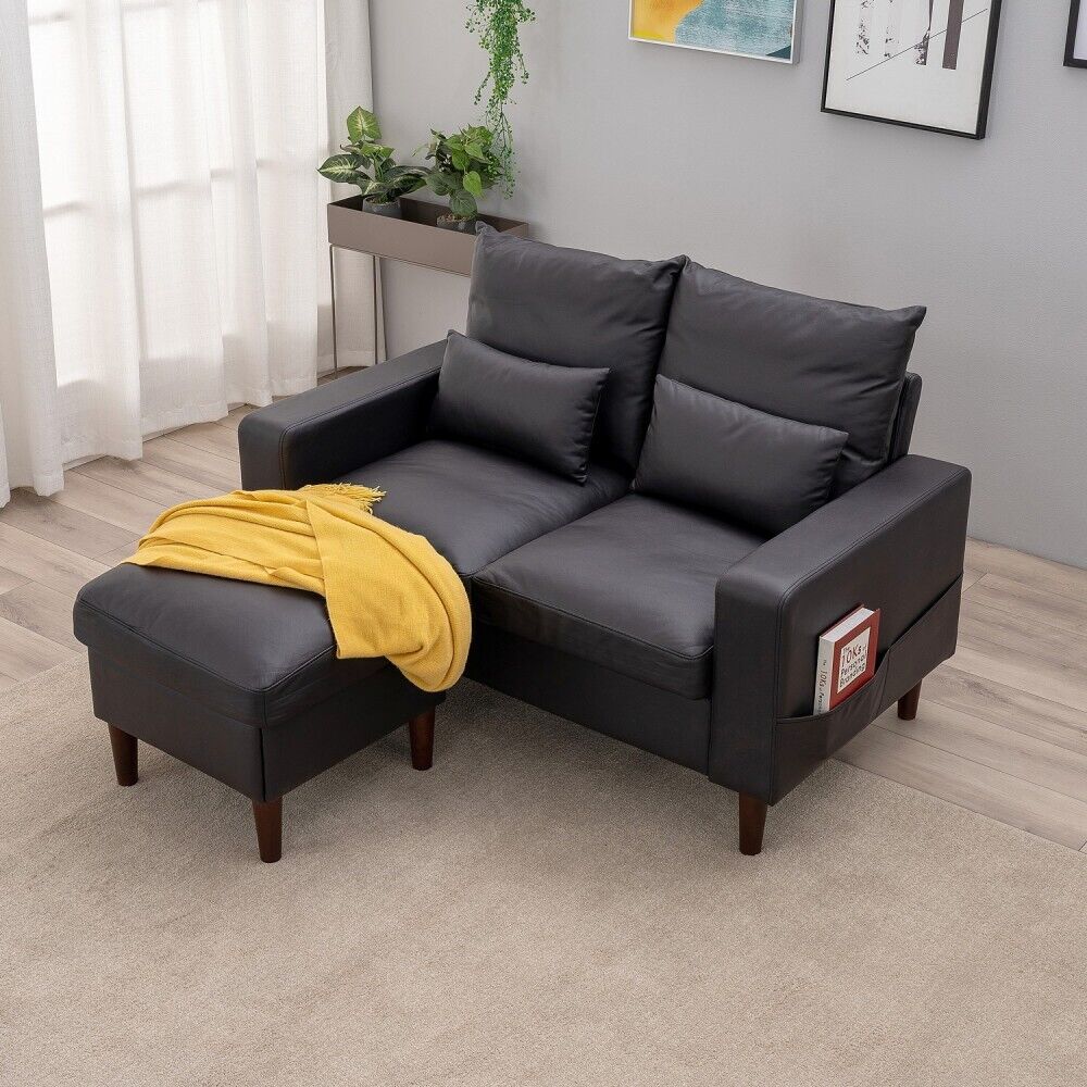 2 Seater faux leather/Linen Fabric Love Seat Sofa Armchair with Footstool Couch
