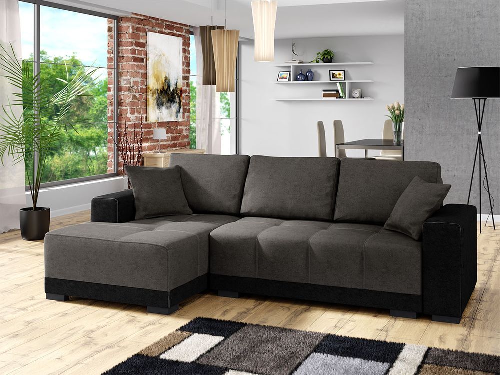 Corner Sofa Bed L-Shaped DALLAS Storage Sleep Function Springs Grey Brown New