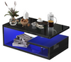 Wooden Coffee Table With Storage High Gloss Sofa End Table LED Light Living Room