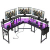 Flamaker L Shaped Gaming Desk with LED & Power Strip 150x150cm Computer Table