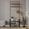 Coat Rack Shoe Bench Storage Stand Hallway Entryway Organizer Hooks Black Oak