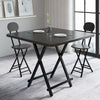 Foldable Table Chairs Set Bistro Dining Wood Workbench with X Shape Metal Legs