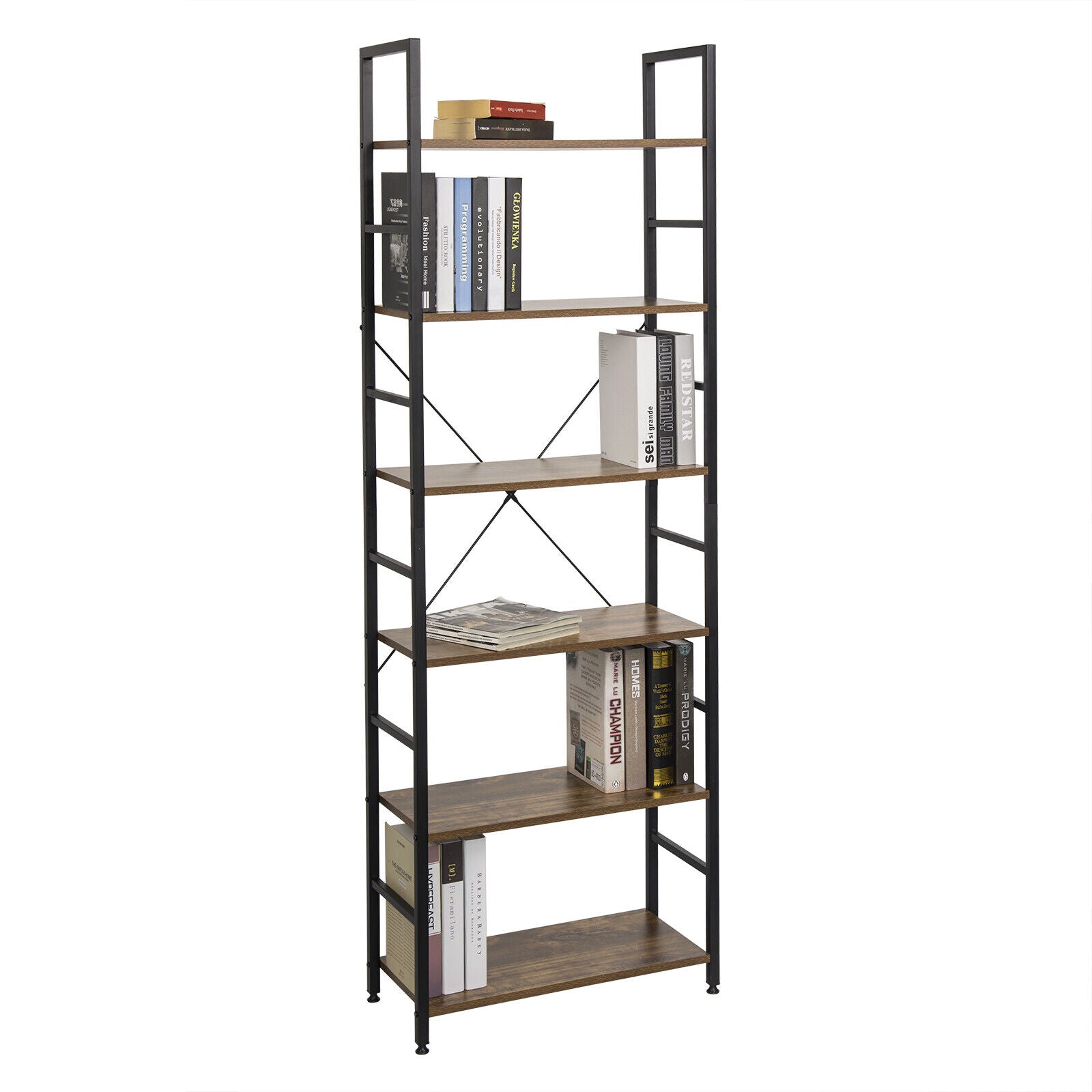 6 Tiers Stand Shelf Storage Rack Unit Bookshelf Display Plant Shelving MDF Metal
