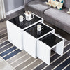 Nest of 3 Tables Grey Tempered Glass Top White High Gloss Side End Coffee Home