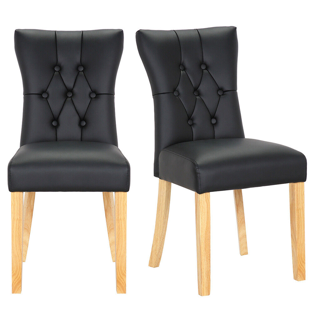 2/4X Dining Chairs Home Kitchen High Back PU Leather Upholstered Wood Legs Black