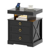 Bedside Table with Wireless Charging, LED Nightstand with 1 Lockable Drawer