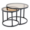 Set of 2 Nesting Coffee Tables Set Round Glass Top Living Room Side End Table