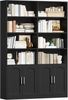 Bookcase 6 Tier Bookshelf with Doors Tall Storage Cupboard Display Unit Oak Home