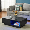 Modern Coffee Table with Storage Drawer Shelf Tea Table LED Light Livingroom