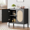 83cm 2 Door Rattan Buffet Cabinet Sideboard Storage Cupboard w/ Adjustable Shelf