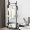 Rolling Coat Rack & Basket Storage Metal Hall Tree Hallway Clothes Stand Trolley