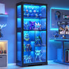 71" Display Cabinet with Glass Doors, Modern Curio Cabinet with 3 Color Lights