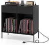 Record Player Stand Storage Cabinet Drawers Charging Station Vinyl Unit