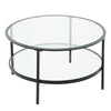 Large Round Coffee Table 2-Tier Storage Display Rack Clear Glass Top Metal Frame