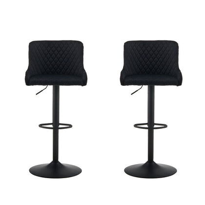 2Pcs Bar Stool Velvet Padded Swivel Gas Lift Breakfast Chair With Metal Base