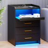 Bedside Table with Charging Station & Led Lights, Bedside Cabinet with 3 Drawers
