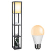 Floor Lamp with Storage Shelf Standing Light Linen Shade Bedroom Livingroom Wood