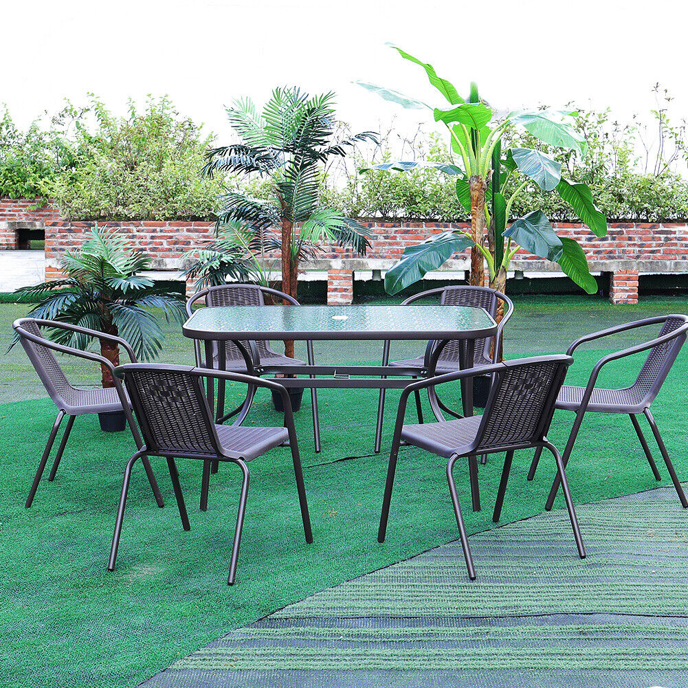 Outdoor Garden Dining Table Chairs Seat Patio Furniture Set with Parasol Hole UK