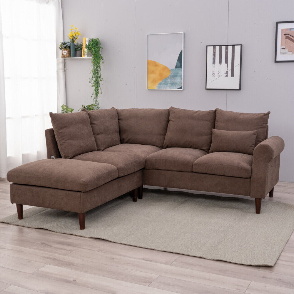 L-Shaped Corner Sofa, Sectional Couch with Built-in USB Port Chaise