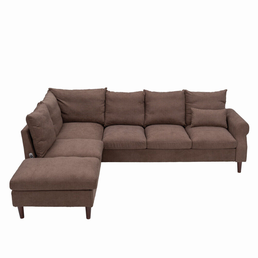 L-Shaped Corner Sofa, Sectional Couch with Built-in USB Port Chaise