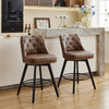 2 pack Swivel Bar Stools 26 inch Linen Counter Chairs Tufted Back Wood Legs
