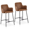 2PCs Faux Leather Bar Stool Breakfast Kitchen Bar Chair w/ Backrest Footrest