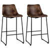 2× Bar Stools Vintage Leather Kitchen Counter Upholstered Chairs W/Footrests