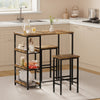 3pcs Dining Table Set w/ 2 Bar Stools,Small Kitchen Table&Storage Shelves Flat